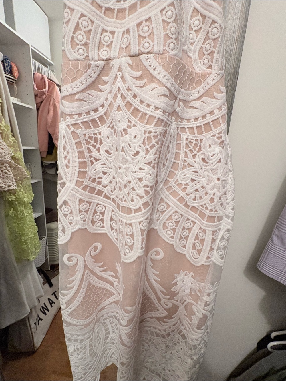 Lulu's nude and White Lace Halter Midi Dress - Picture 3 of 3